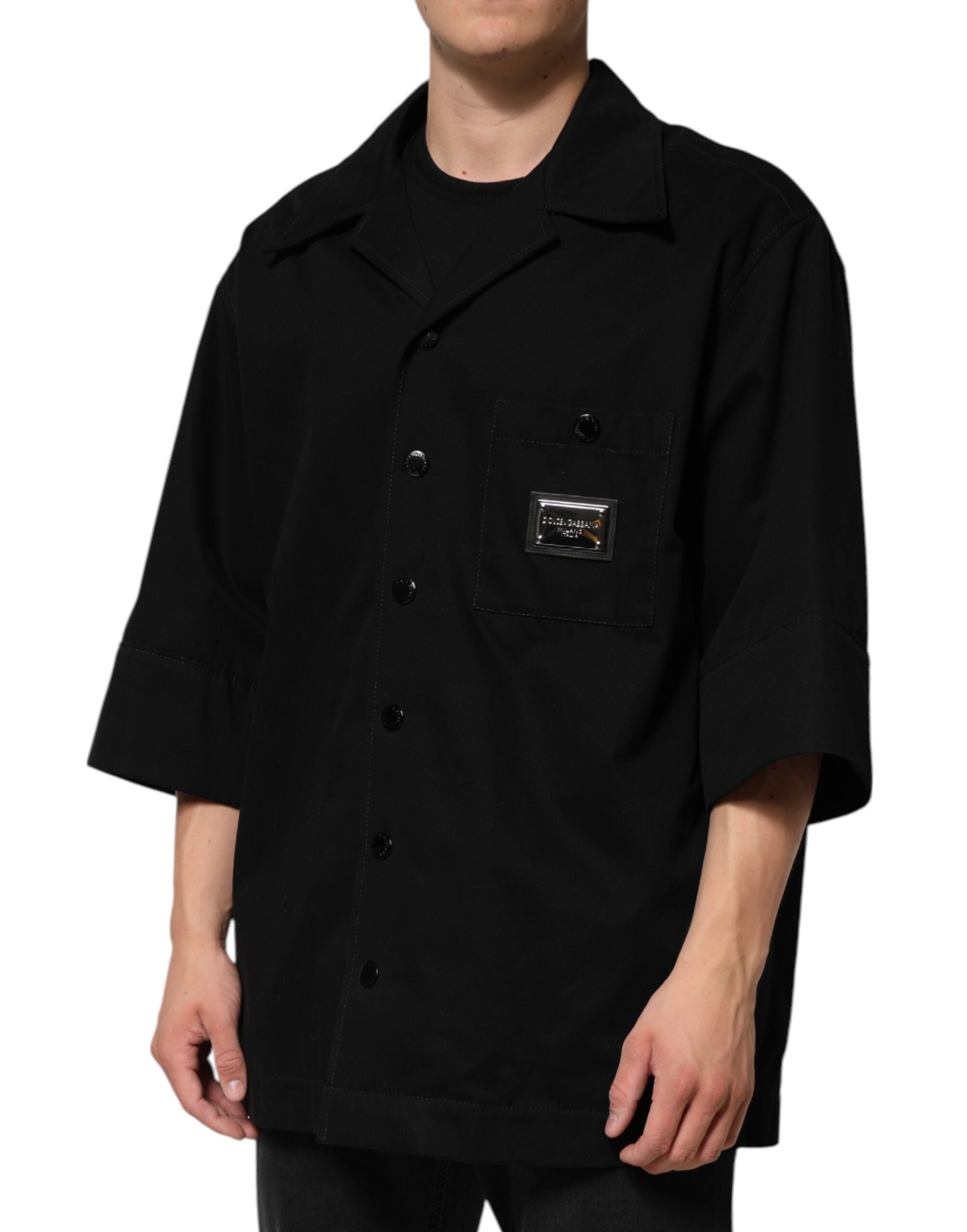 Dolce & Gabbana Black Short Sleeve Button Men's Casual Shirt